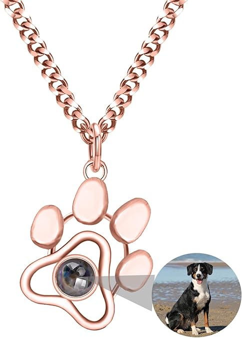 Sterling Silver Personalized Cat/Dog Paw Pendant Photo Necklace - Custom Pet Memorial Necklace