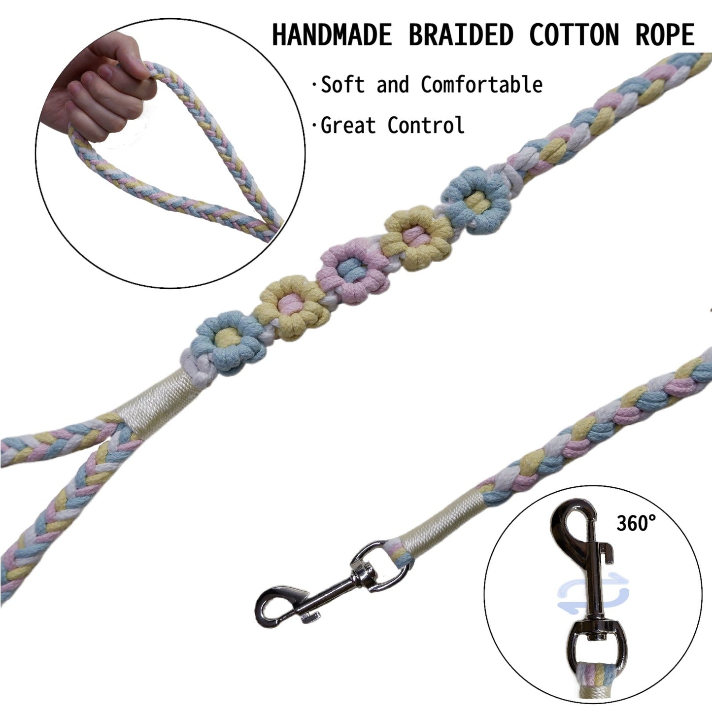 Five Flowers Rope Dog Leash (Blue and Yellow)