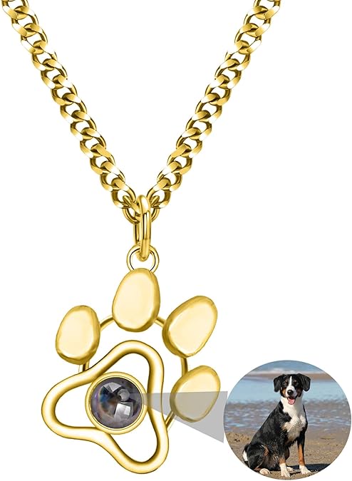 Sterling Silver Personalized Cat/Dog Paw Pendant Photo Necklace - Custom Pet Memorial Necklace