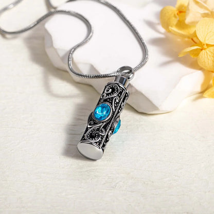 Gemstone vintage cylindrical urn necklace, can be used as ashes, cremation jewelry, keepsake, sympathy gift, suitable for pets/family/friends/loved ones