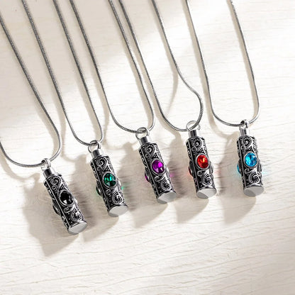 Gemstone vintage cylindrical urn necklace, can be used as ashes, cremation jewelry, keepsake, sympathy gift, suitable for pets/family/friends/loved ones