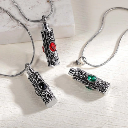 Gemstone vintage cylindrical urn necklace, can be used as ashes, cremation jewelry, keepsake, sympathy gift, suitable for pets/family/friends/loved ones