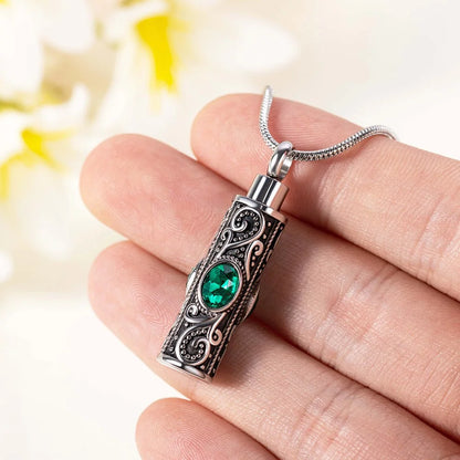 Gemstone vintage cylindrical urn necklace, can be used as ashes, cremation jewelry, keepsake, sympathy gift, suitable for pets/family/friends/loved ones