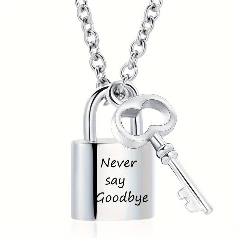 Stainless steel keyed padlock memorial urn necklace to commemorate a deceased loved one or pet.