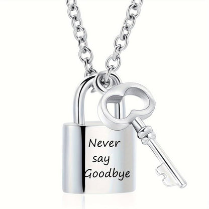 Stainless steel keyed padlock memorial urn necklace to commemorate a deceased loved one or pet.