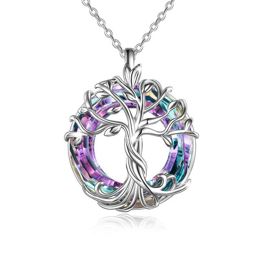 18" 925 Sterling Silver Tree of Life Pendant Necklace | Set with Austrian Quartz Crystal