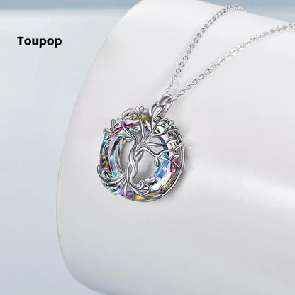 18" 925 Sterling Silver Tree of Life Pendant Necklace | Set with Austrian Quartz Crystal