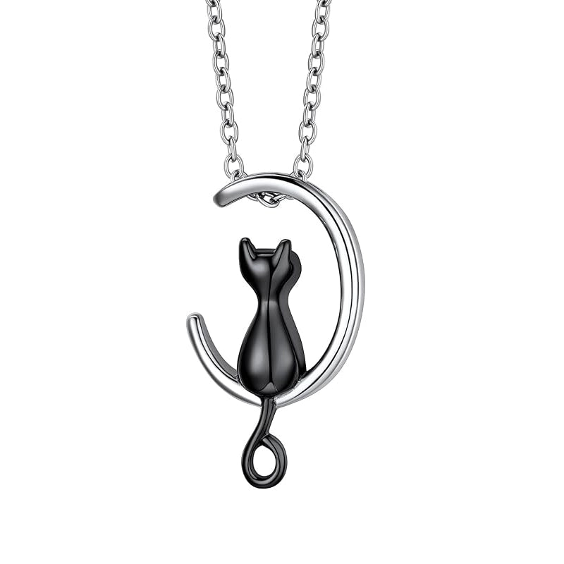 Moon-shaped kitten urn pendant necklace, cremation jewelry, keepsakes, and sympathy gifts for pets, family, friends, and loved ones