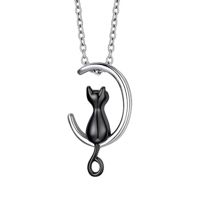 Moon-shaped kitten urn pendant necklace, cremation jewelry, keepsakes, and sympathy gifts for pets, family, friends, and loved ones