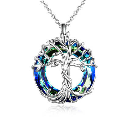 18" 925 Sterling Silver Tree of Life Pendant Necklace | Set with Austrian Quartz Crystal