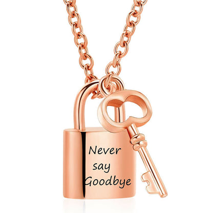 Stainless steel keyed padlock memorial urn necklace to commemorate a deceased loved one or pet.