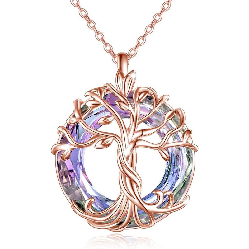 18" 925 Sterling Silver Tree of Life Pendant Necklace | Set with Austrian Quartz Crystal