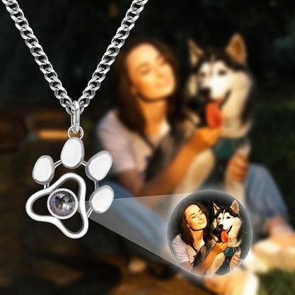 Sterling Silver Personalized Cat/Dog Paw Pendant Photo Necklace - Custom Pet Memorial Necklace