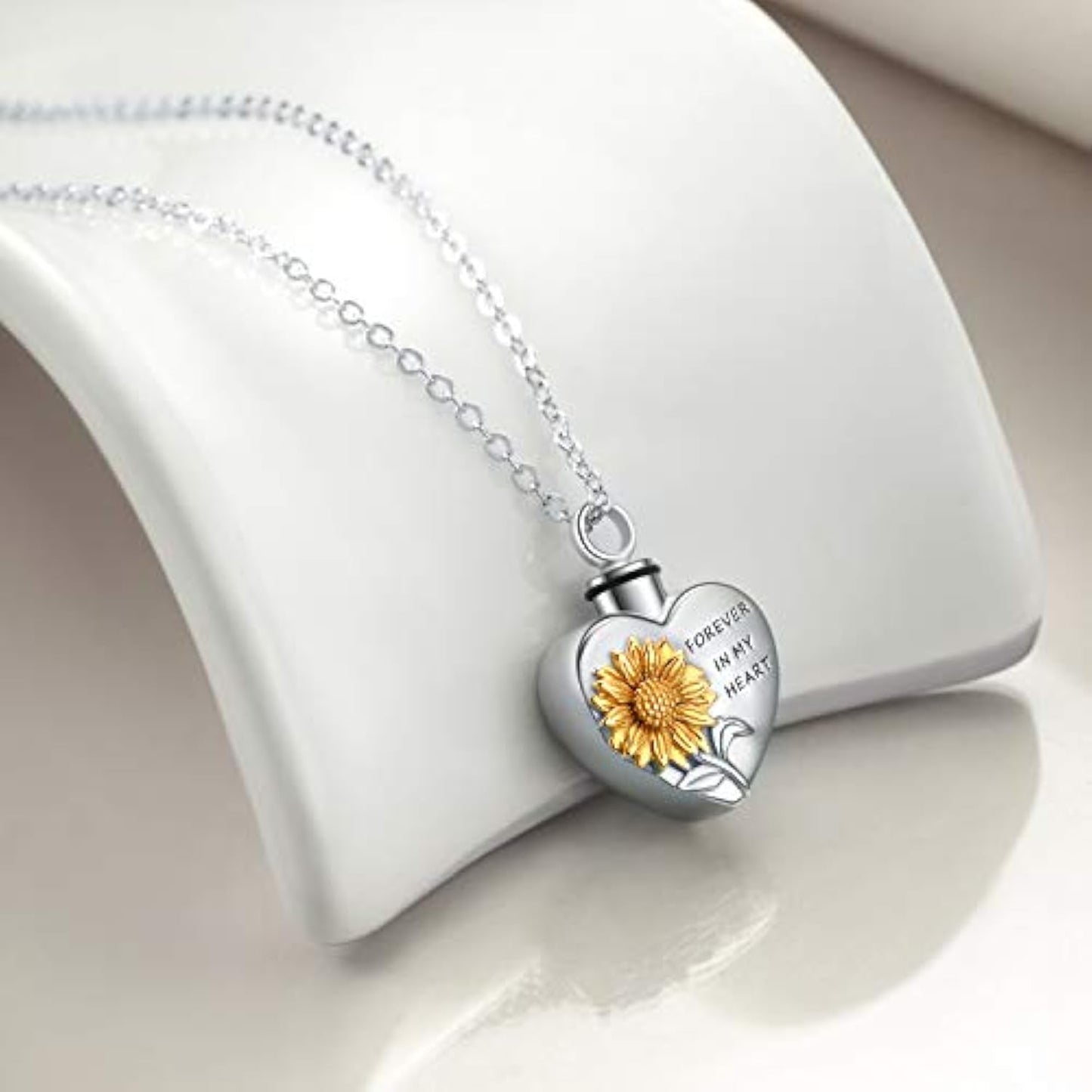 Sterling Silver Sunflower Urn Memorial Necklace Gift