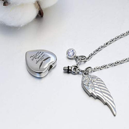 Heart-Shaped Urn Necklace with 12 Birthstones - Your Wings Are Ready, But My Heart Is Not
