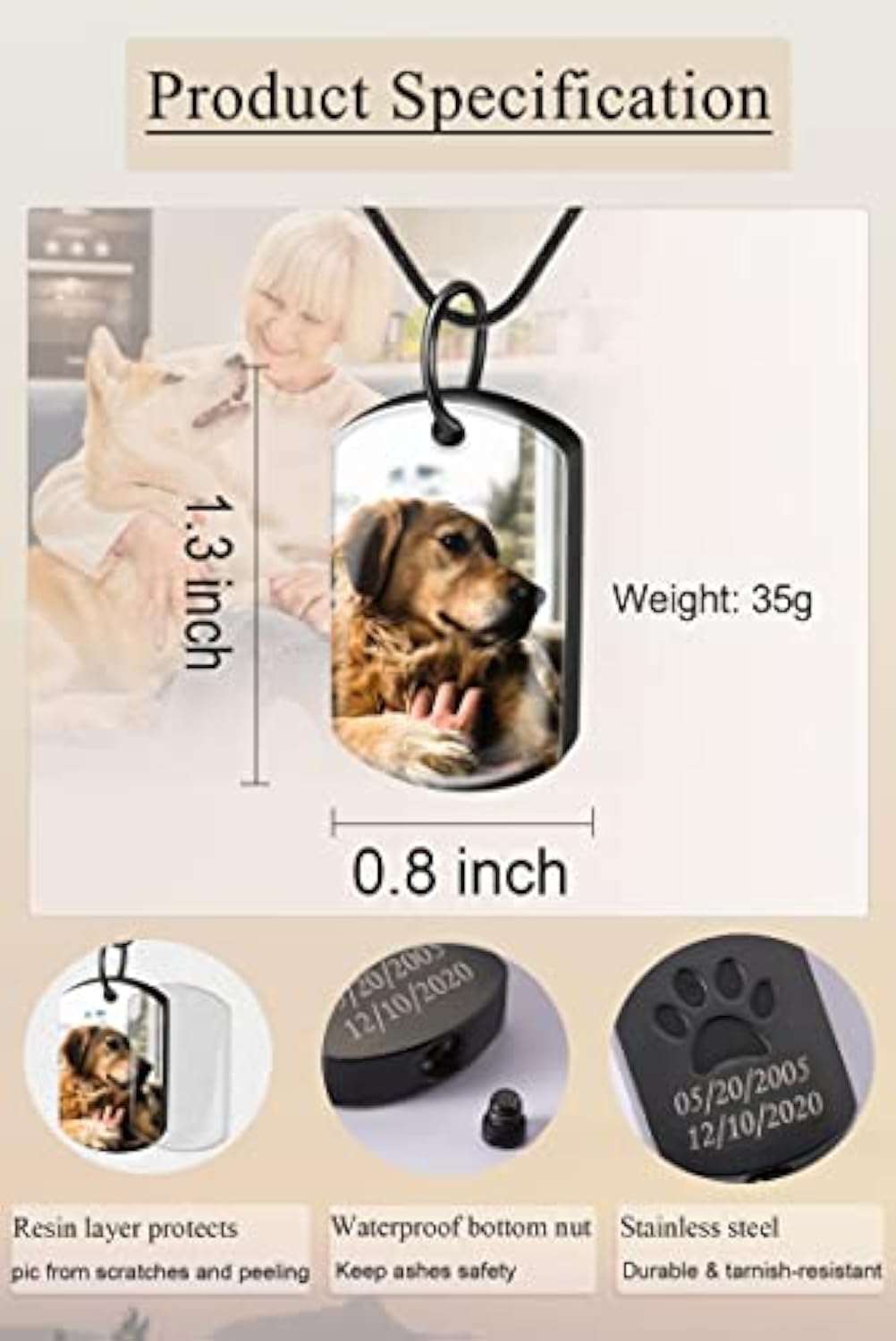 Custom Pet Memorial Dog Loss Urn Necklace Gift