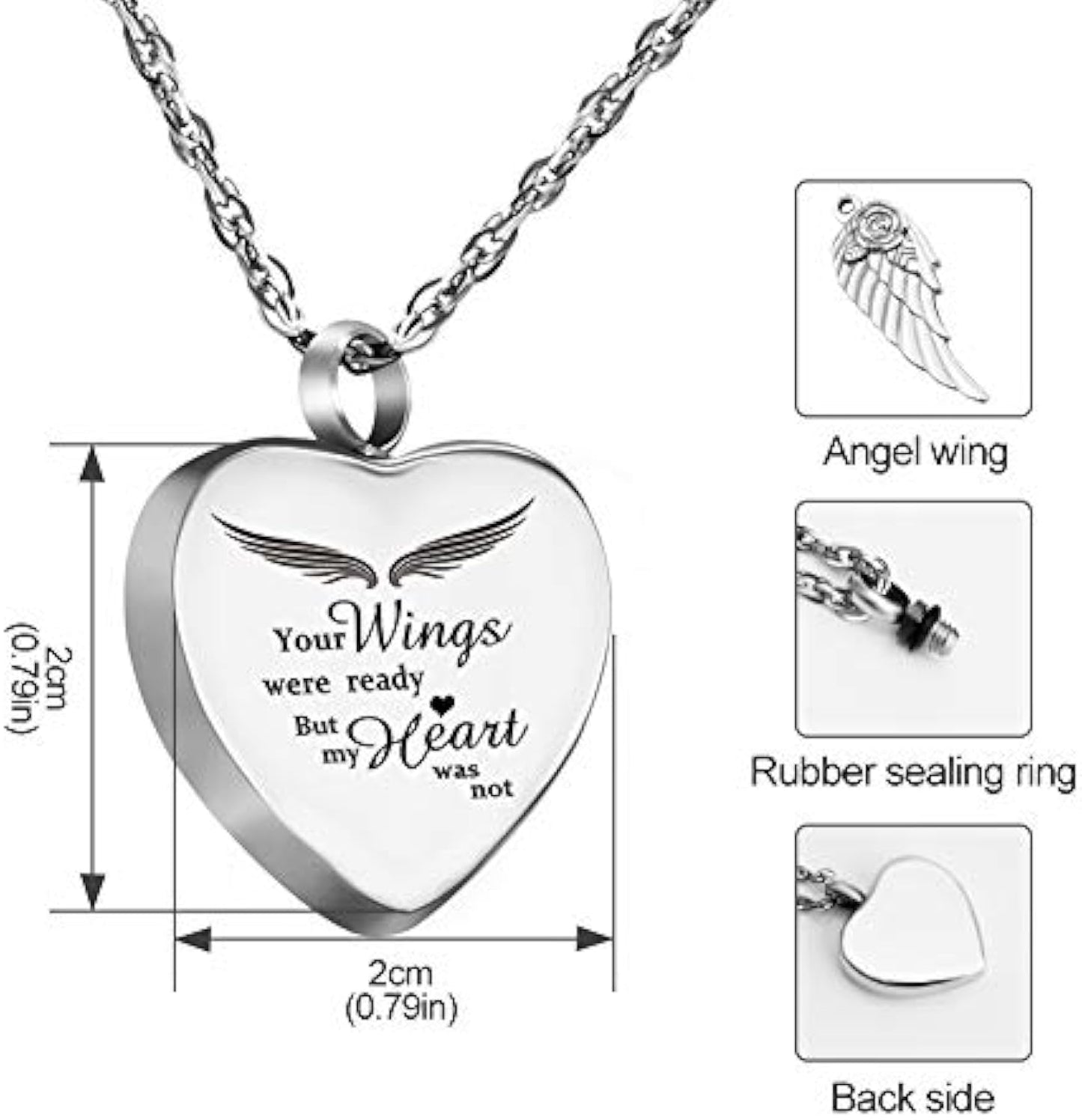 Heart-Shaped Urn Necklace with 12 Birthstones - Your Wings Are Ready, But My Heart Is Not