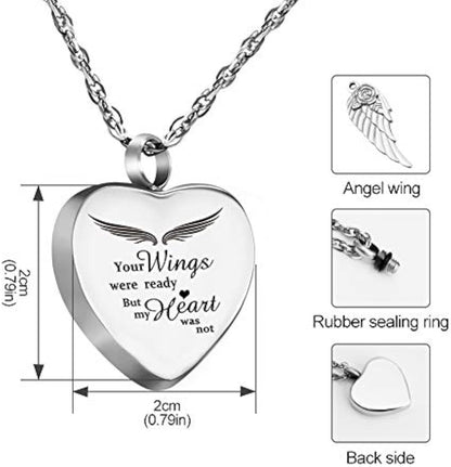 Heart-Shaped Urn Necklace with 12 Birthstones - Your Wings Are Ready, But My Heart Is Not