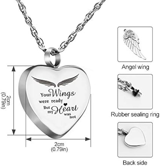 Heart-Shaped Urn Necklace with 12 Birthstones - Your Wings Are Ready, But My Heart Is Not