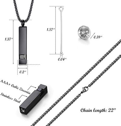 Stainless Steel Cremation Ashes Necklace with Cubic Zirconia