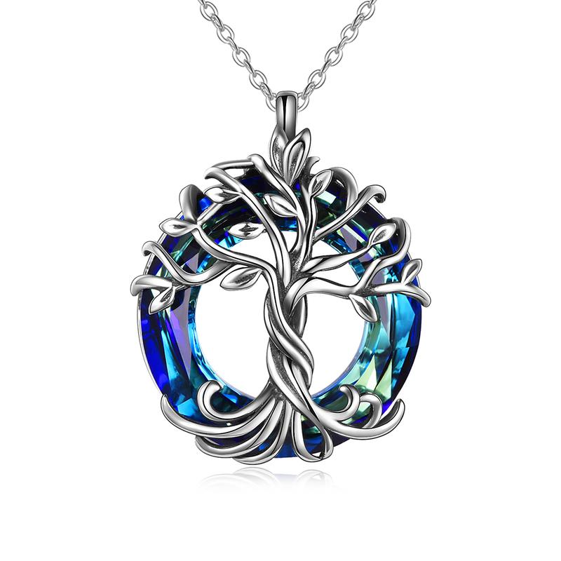 18" 925 Sterling Silver Tree of Life Pendant Necklace | Set with Austrian Quartz Crystal