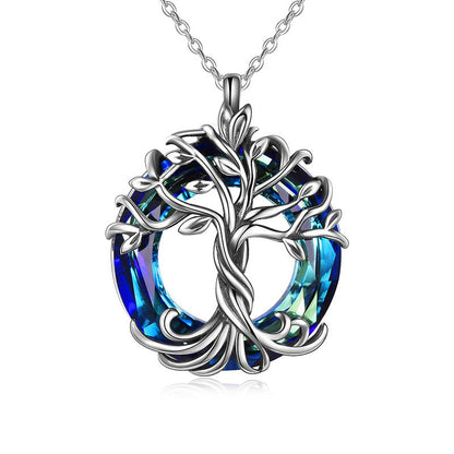 18" 925 Sterling Silver Tree of Life Pendant Necklace | Set with Austrian Quartz Crystal