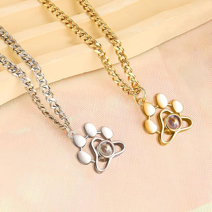 Sterling Silver Personalized Cat/Dog Paw Pendant Photo Necklace - Custom Pet Memorial Necklace