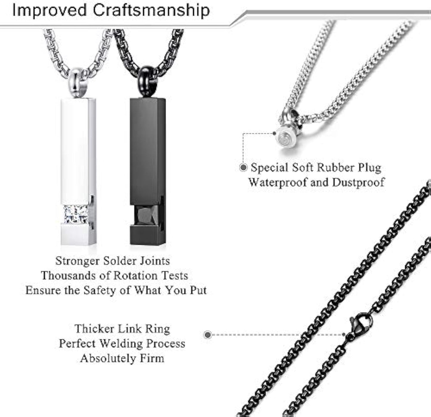 Stainless Steel Cremation Ashes Necklace with Cubic Zirconia