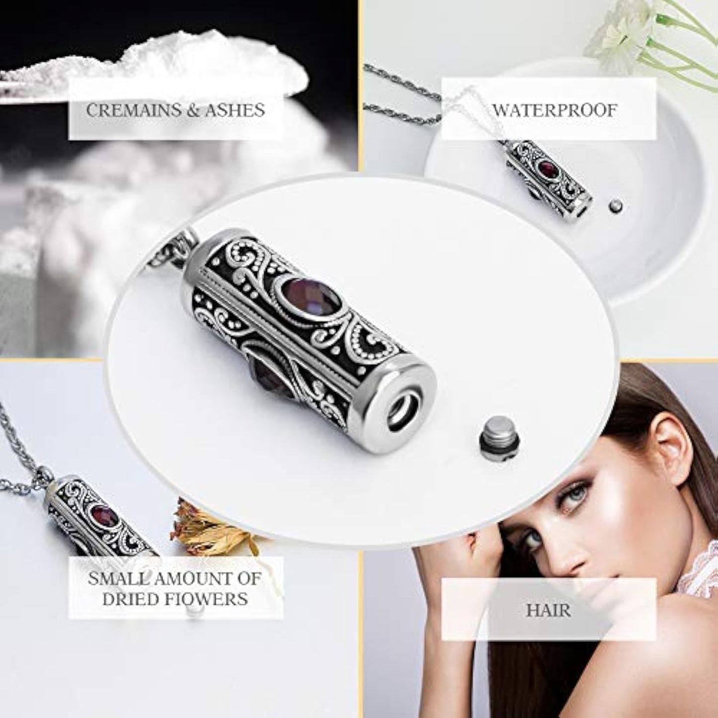 Crystal urn stainless steel memorial necklace