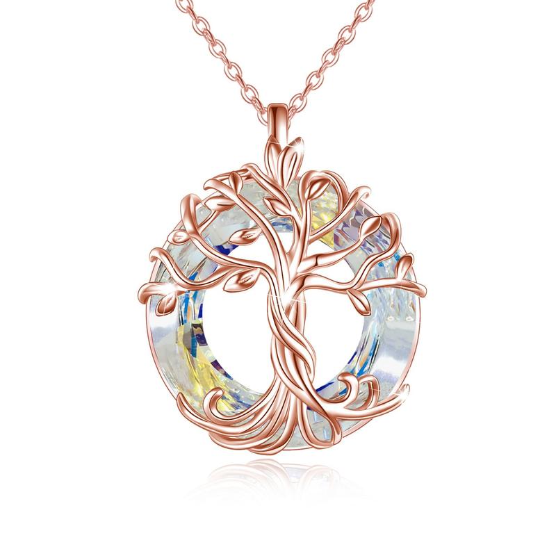 18" 925 Sterling Silver Tree of Life Pendant Necklace | Set with Austrian Quartz Crystal