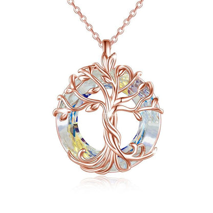 18" 925 Sterling Silver Tree of Life Pendant Necklace | Set with Austrian Quartz Crystal