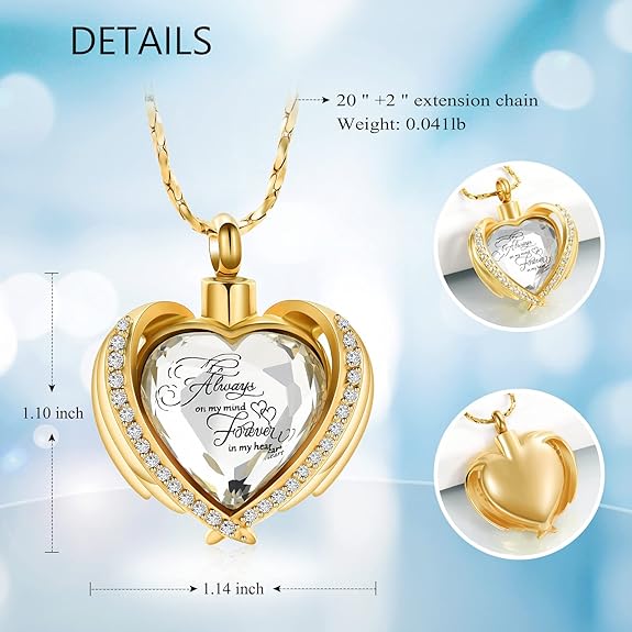 Crystal Heart Urn Necklace with Mini Keepsake Urn Memorial Ash Jewelry- Gifts to commemorate the deceased