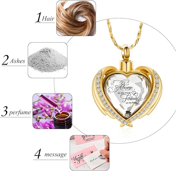 Crystal Heart Urn Necklace with Mini Keepsake Urn Memorial Ash Jewelry- Gifts to commemorate the deceased