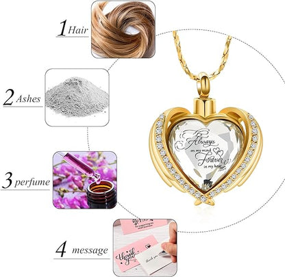 Crystal Heart Urn Necklace with Mini Keepsake Urn Memorial Ash Jewelry- Gifts to commemorate the deceased