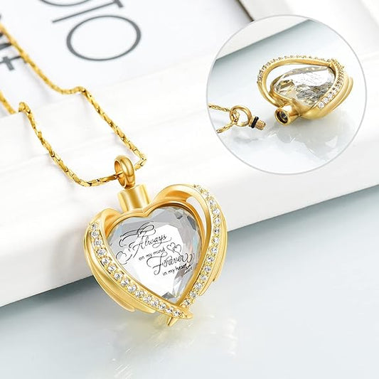 Crystal Heart Urn Necklace with Mini Keepsake Urn Memorial Ash Jewelry- Gifts to commemorate the deceased