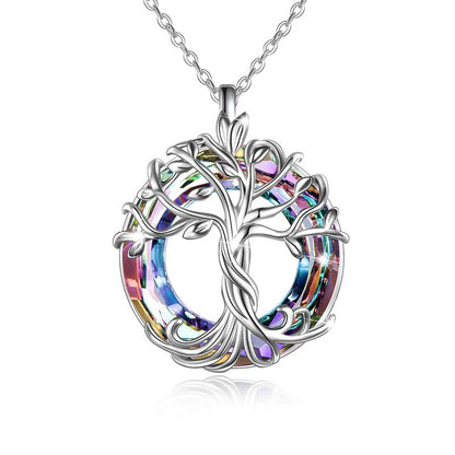 18" 925 Sterling Silver Tree of Life Pendant Necklace | Set with Austrian Quartz Crystal