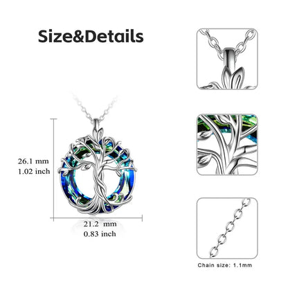 18" 925 Sterling Silver Tree of Life Pendant Necklace | Set with Austrian Quartz Crystal