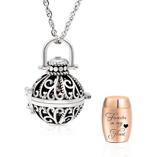 Vintage Hollow Flower Urn Necklace for Ashes Forever in my heart Memorial Locket Pendant Jar Keepsake Cremation Jewelry