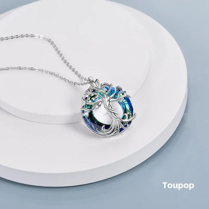 18" 925 Sterling Silver Tree of Life Pendant Necklace | Set with Austrian Quartz Crystal