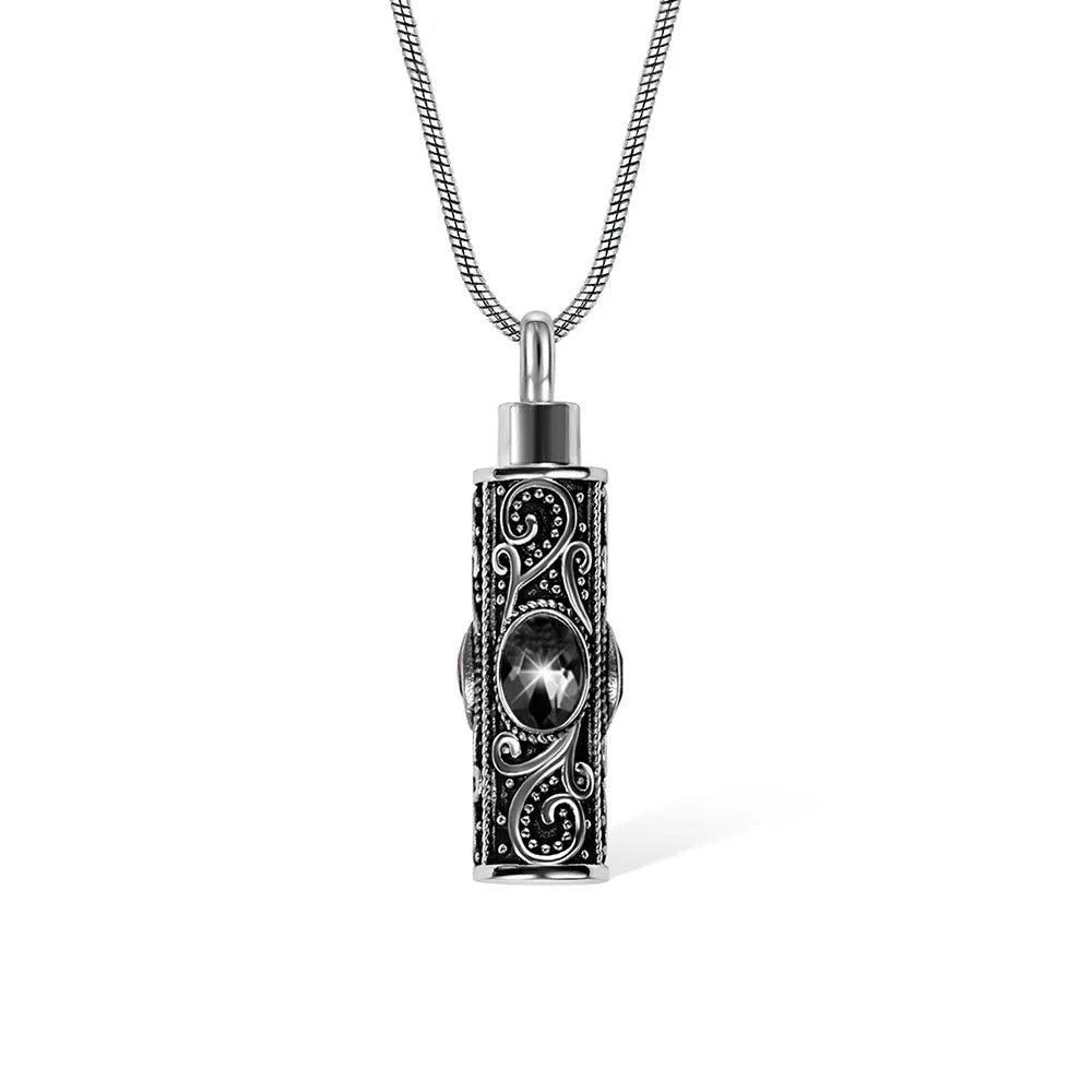 Gemstone vintage cylindrical urn necklace, can be used as ashes, cremation jewelry, keepsake, sympathy gift, suitable for pets/family/friends/loved ones