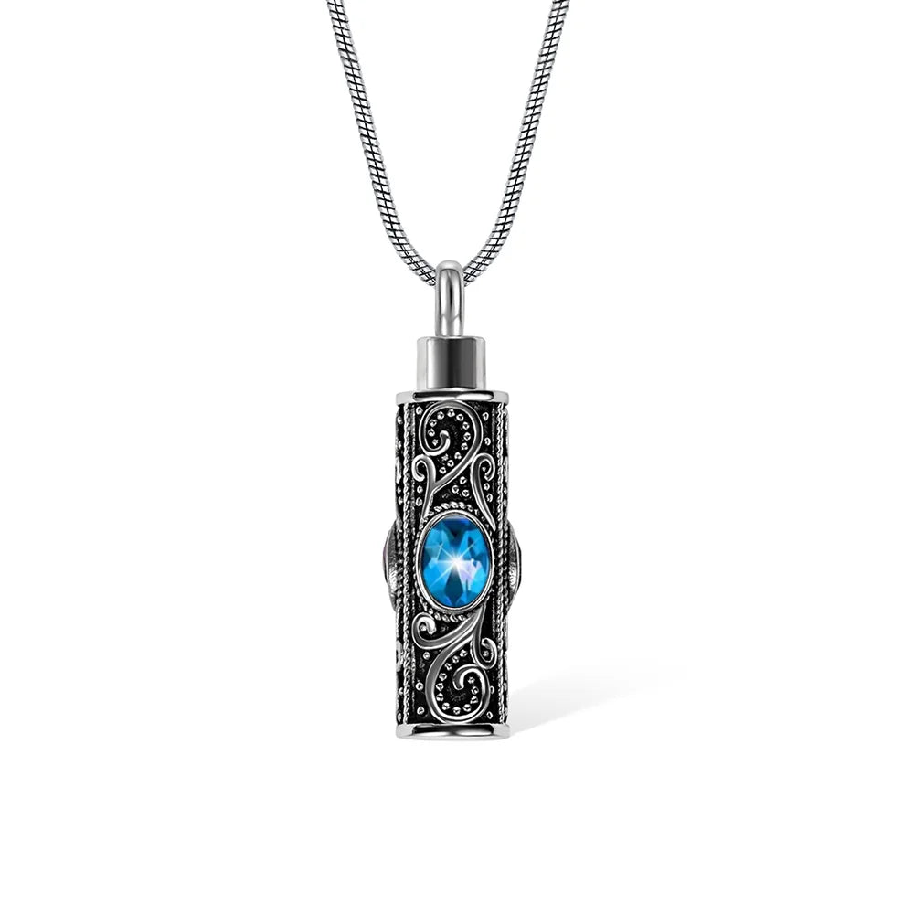 Gemstone vintage cylindrical urn necklace, can be used as ashes, cremation jewelry, keepsake, sympathy gift, suitable for pets/family/friends/loved ones