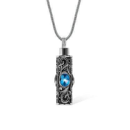 Gemstone vintage cylindrical urn necklace, can be used as ashes, cremation jewelry, keepsake, sympathy gift, suitable for pets/family/friends/loved ones