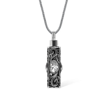 Gemstone vintage cylindrical urn necklace, can be used as ashes, cremation jewelry, keepsake, sympathy gift, suitable for pets/family/friends/loved ones