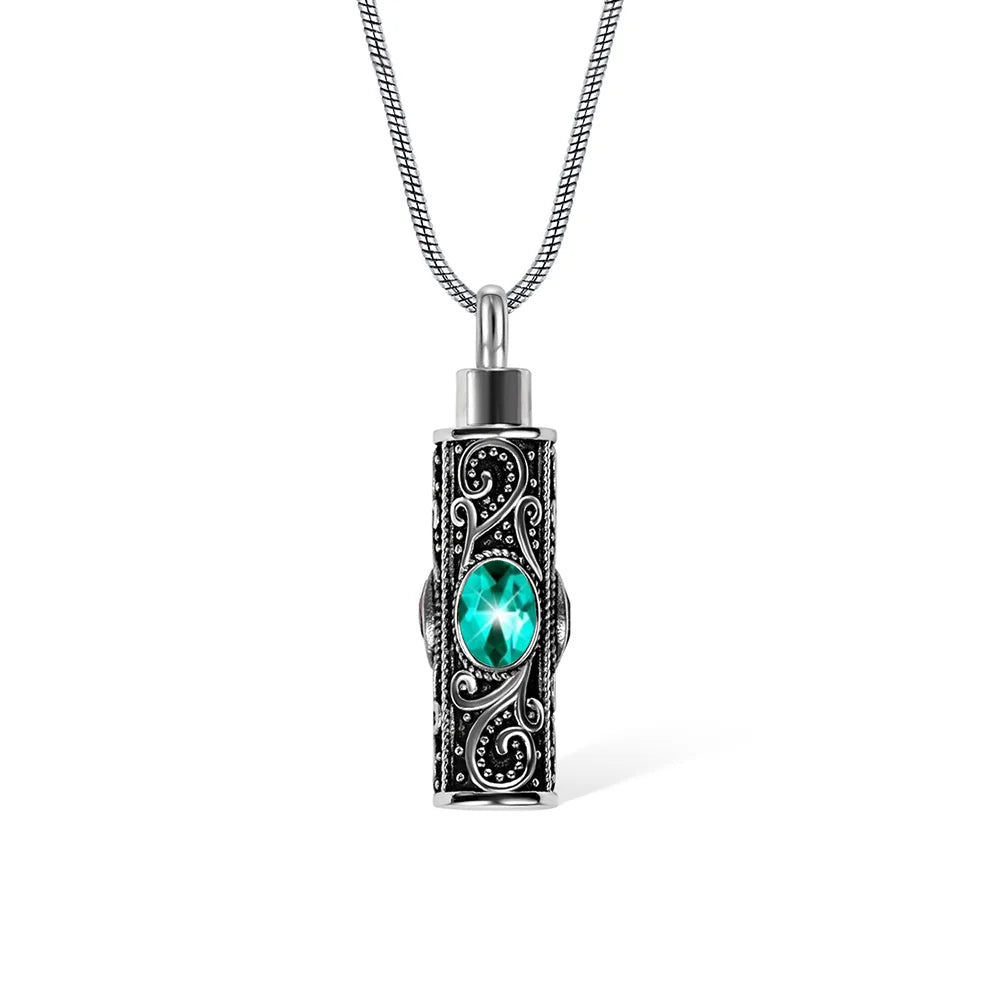 Gemstone vintage cylindrical urn necklace, can be used as ashes, cremation jewelry, keepsake, sympathy gift, suitable for pets/family/friends/loved ones