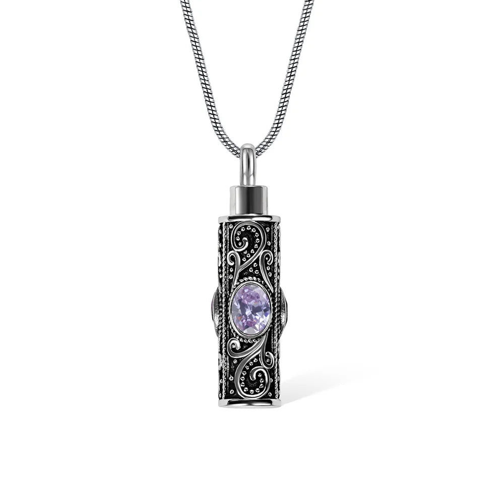 Gemstone vintage cylindrical urn necklace, can be used as ashes, cremation jewelry, keepsake, sympathy gift, suitable for pets/family/friends/loved ones