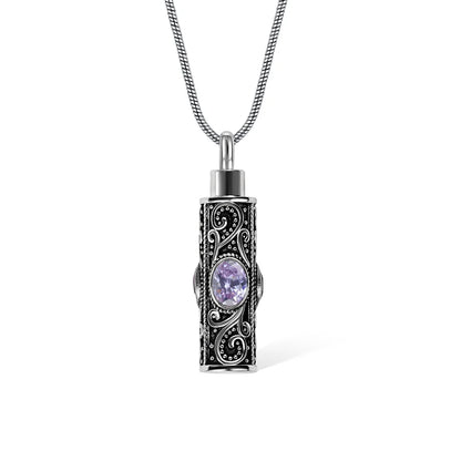 Gemstone vintage cylindrical urn necklace, can be used as ashes, cremation jewelry, keepsake, sympathy gift, suitable for pets/family/friends/loved ones