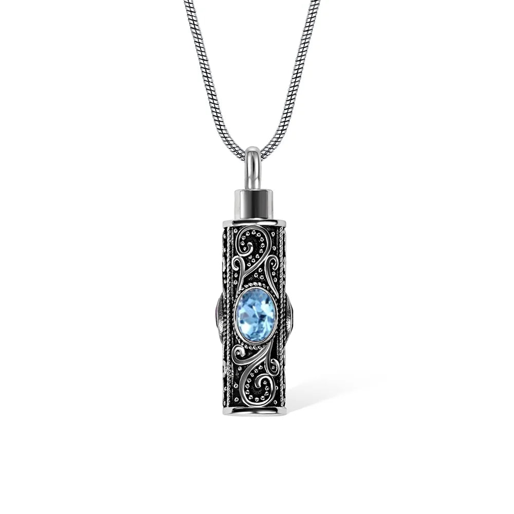 Gemstone vintage cylindrical urn necklace, can be used as ashes, cremation jewelry, keepsake, sympathy gift, suitable for pets/family/friends/loved ones