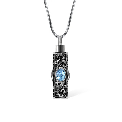 Gemstone vintage cylindrical urn necklace, can be used as ashes, cremation jewelry, keepsake, sympathy gift, suitable for pets/family/friends/loved ones