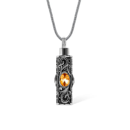 Gemstone vintage cylindrical urn necklace, can be used as ashes, cremation jewelry, keepsake, sympathy gift, suitable for pets/family/friends/loved ones