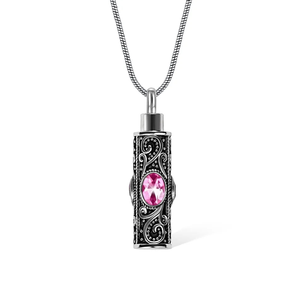 Gemstone vintage cylindrical urn necklace, can be used as ashes, cremation jewelry, keepsake, sympathy gift, suitable for pets/family/friends/loved ones